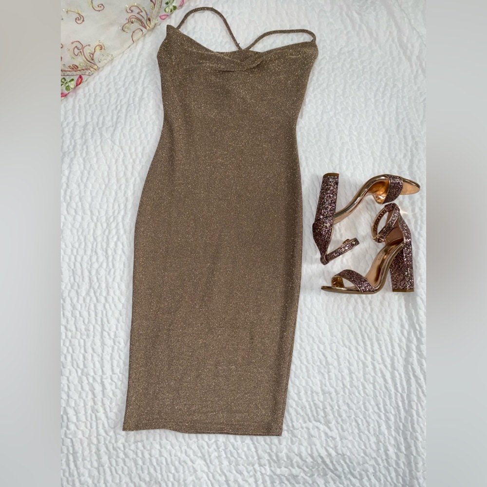 Windsor dress, Glitter dress,spaghetti straps, gold color dress